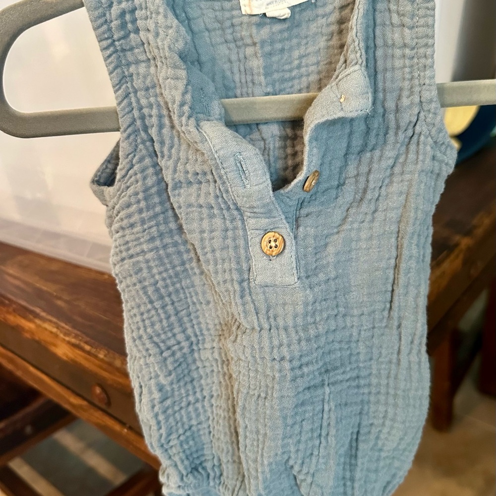 Blue Sleeveless Button-Up Onesie